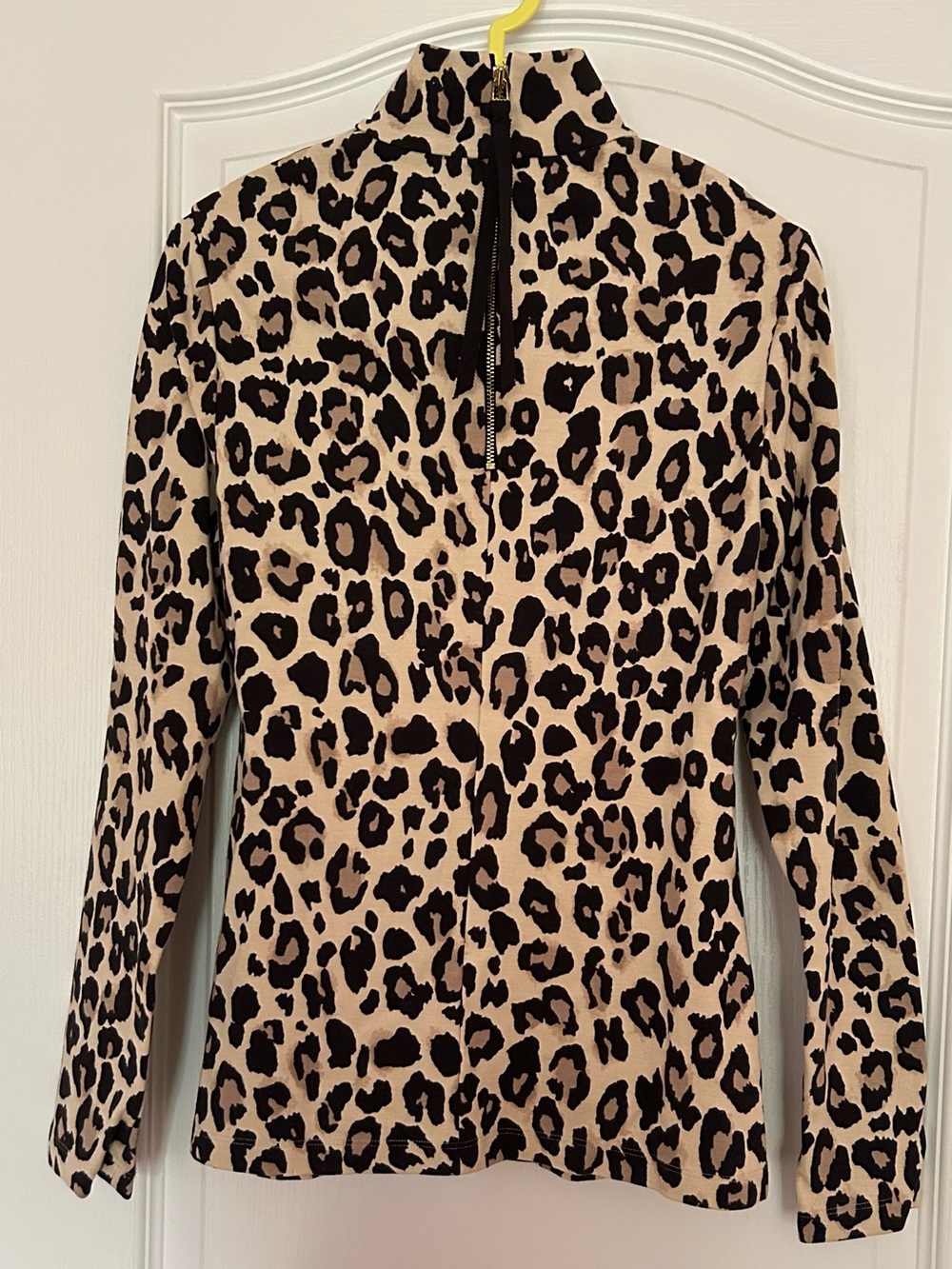kate spade Beige and Black Leopard Mock Neck Long Sleeve Top